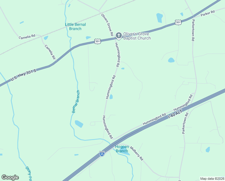 map of restaurants, bars, coffee shops, grocery stores, and more near 916 Hummingbird Road in Four Oaks