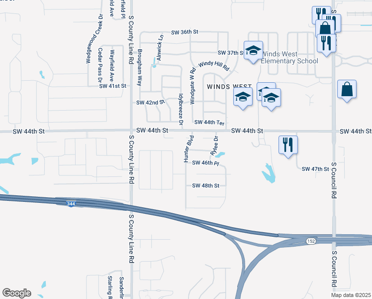 map of restaurants, bars, coffee shops, grocery stores, and more near Southwest 45th Terrace in Oklahoma City