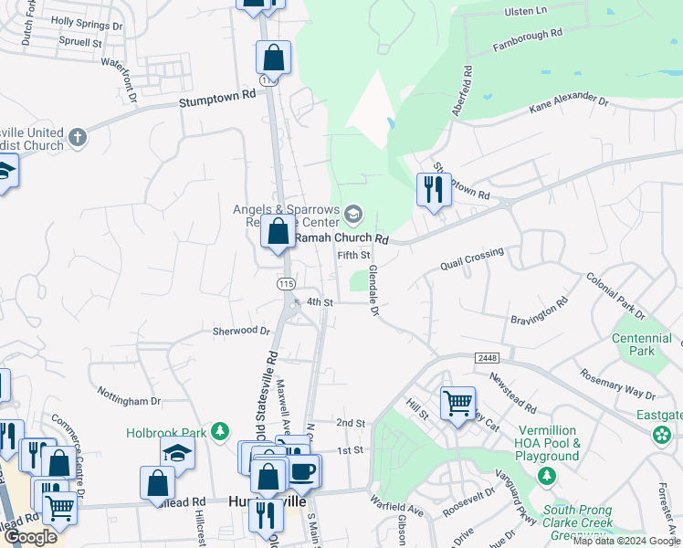 map of restaurants, bars, coffee shops, grocery stores, and more near 154 Seagle Street in Huntersville