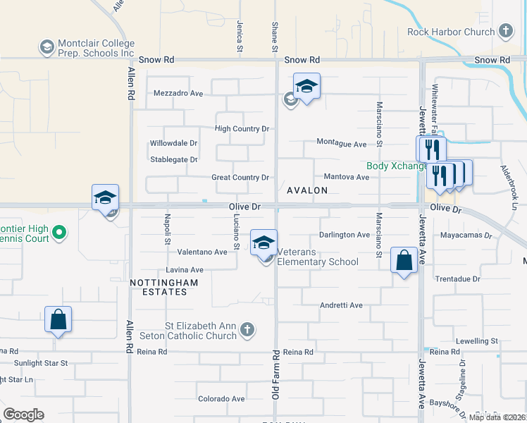 map of restaurants, bars, coffee shops, grocery stores, and more near 12110 Verdelho Avenue in Bakersfield