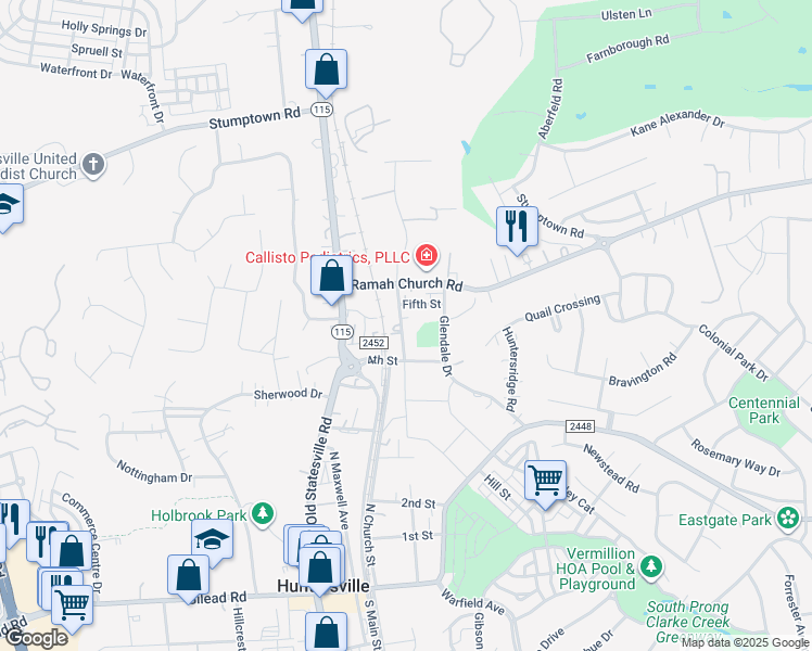 map of restaurants, bars, coffee shops, grocery stores, and more near 158 Seagle Street in Huntersville