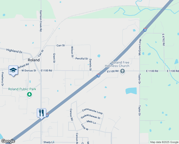 map of restaurants, bars, coffee shops, grocery stores, and more near 101 Granny Street in Roland