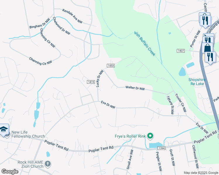 map of restaurants, bars, coffee shops, grocery stores, and more near 3047 Walter Drive Northwest in Concord