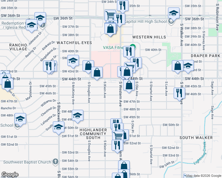 map of restaurants, bars, coffee shops, grocery stores, and more near 928 SW 45th St in Oklahoma City