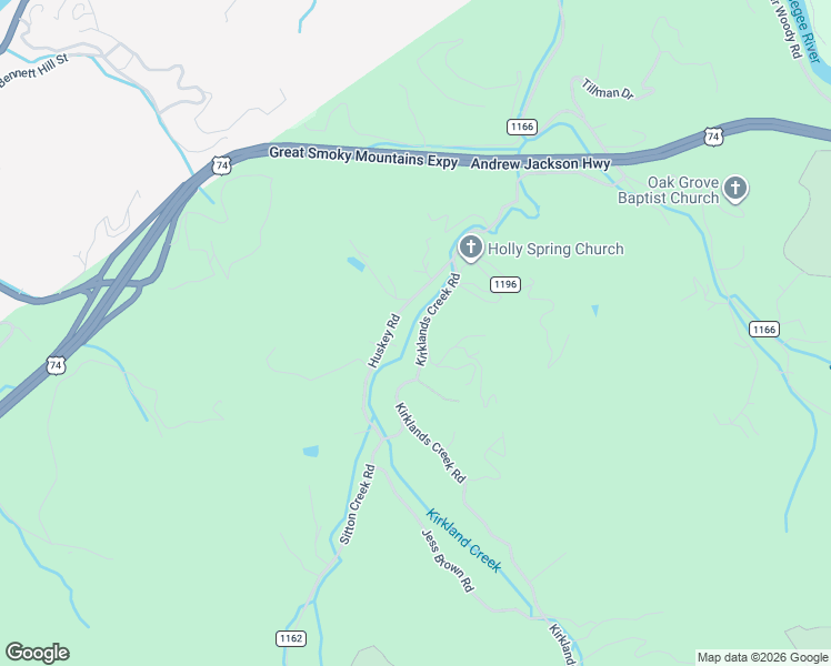 map of restaurants, bars, coffee shops, grocery stores, and more near 630 Kirklands Creek Road in Bryson City