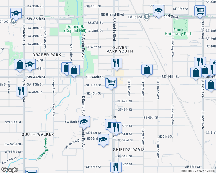 map of restaurants, bars, coffee shops, grocery stores, and more near 130 Southeast 45th Street in Oklahoma City