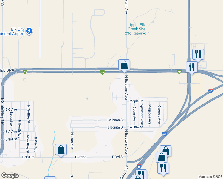 map of restaurants, bars, coffee shops, grocery stores, and more near 128130 Hosanna Drive in Elk City