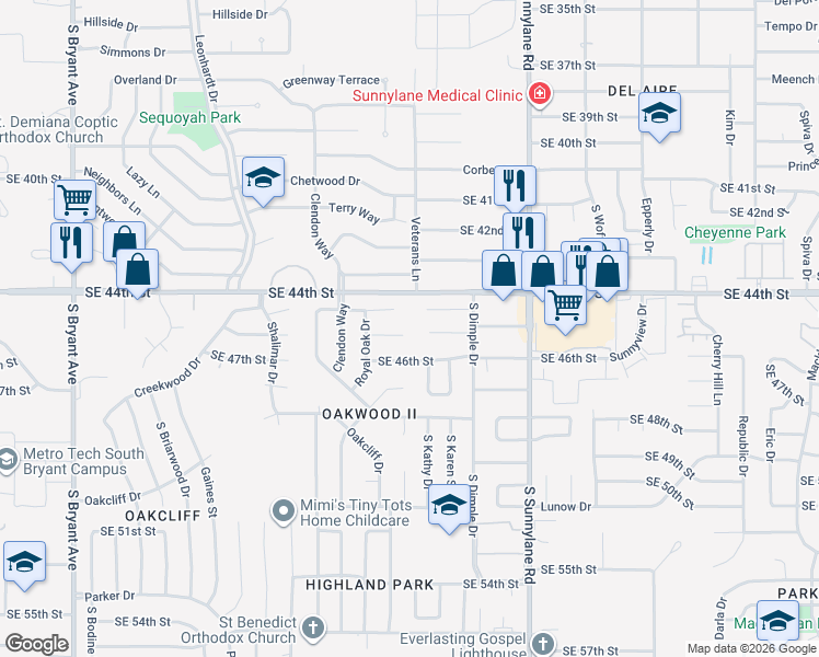 map of restaurants, bars, coffee shops, grocery stores, and more near 3917 Hiddleston Circle in Oklahoma City