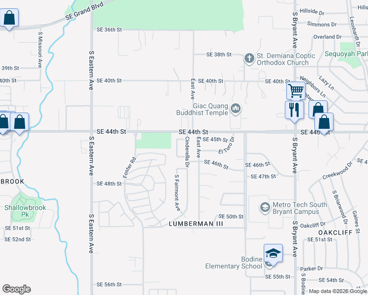 map of restaurants, bars, coffee shops, grocery stores, and more near 4616 Cinderella Drive in Oklahoma City