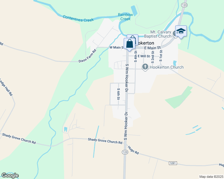 map of restaurants, bars, coffee shops, grocery stores, and more near 409 South 7th Street in Hookerton