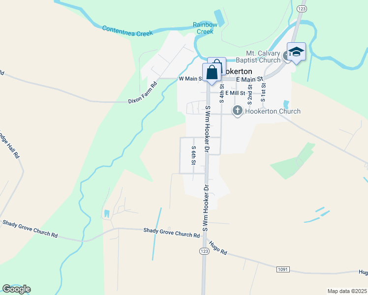 map of restaurants, bars, coffee shops, grocery stores, and more near 409 South 7th Street in Hookerton