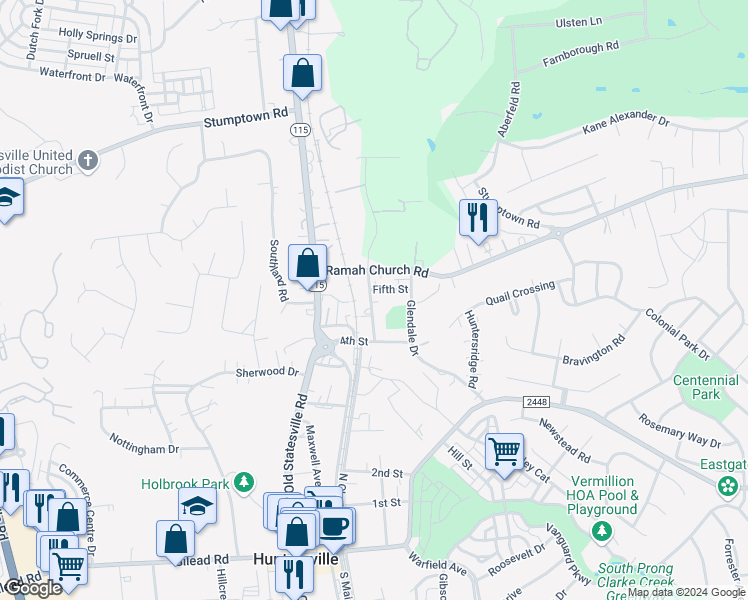 map of restaurants, bars, coffee shops, grocery stores, and more near 162 Seagle Street in Huntersville