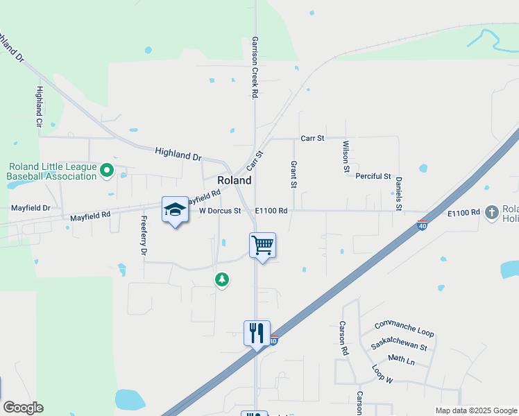 map of restaurants, bars, coffee shops, grocery stores, and more near N 4780 Rd in Roland
