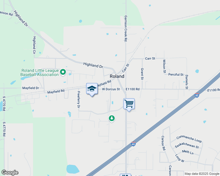 map of restaurants, bars, coffee shops, grocery stores, and more near 101-299 W Dorcus St in Roland