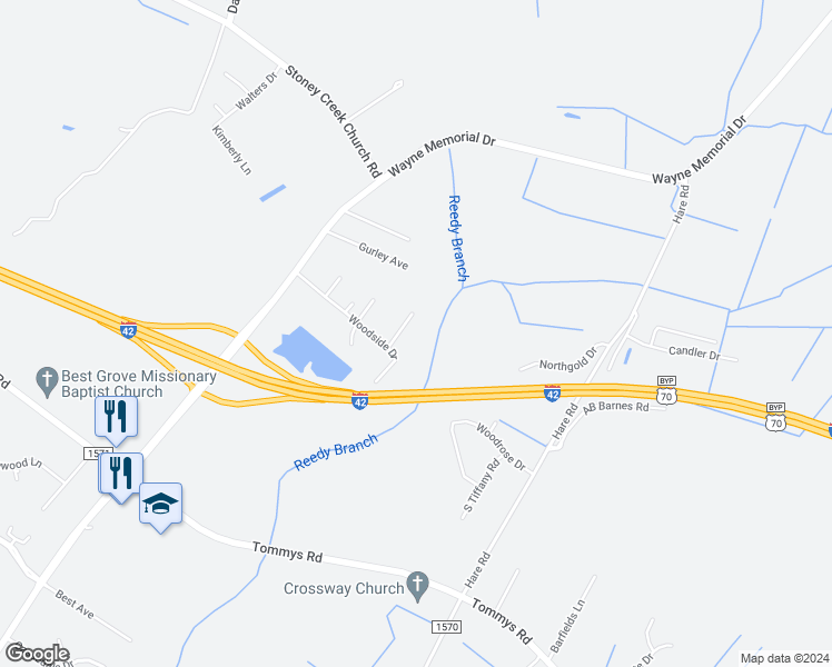map of restaurants, bars, coffee shops, grocery stores, and more near 300 Veronica Avenue in Goldsboro