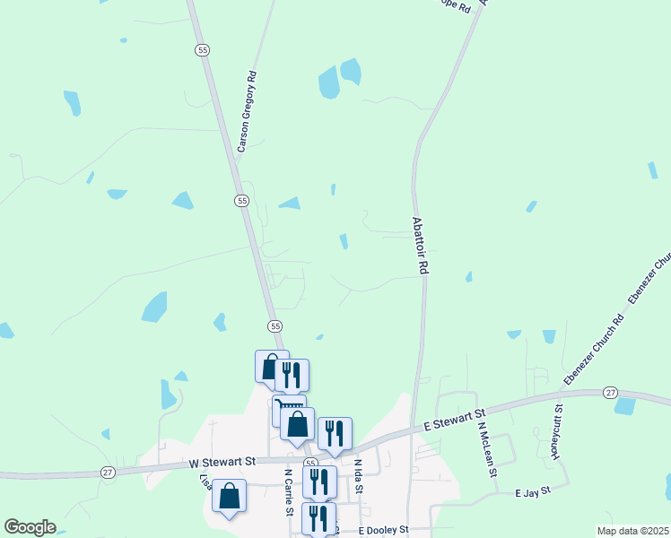 map of restaurants, bars, coffee shops, grocery stores, and more near 254 Irbin Drive in Coats