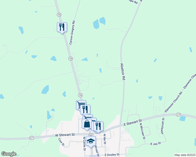 map of restaurants, bars, coffee shops, grocery stores, and more near 254 Irbin Drive in Coats