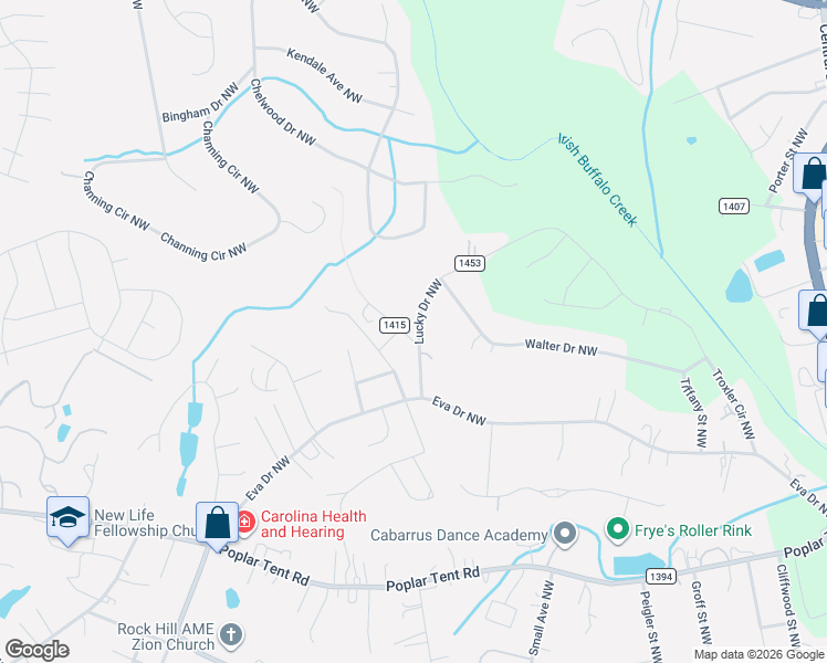 map of restaurants, bars, coffee shops, grocery stores, and more near 248 Lucky Drive Northwest in Concord