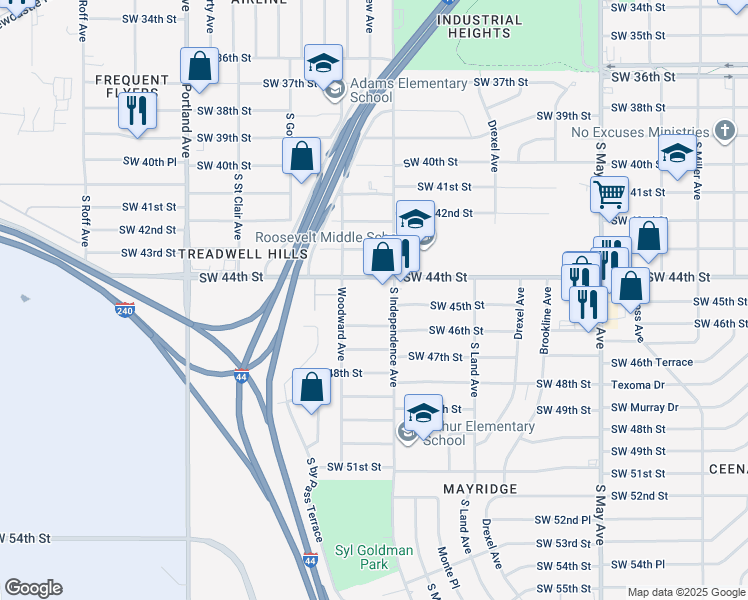 map of restaurants, bars, coffee shops, grocery stores, and more near 3309 Southwest 46th Street in Oklahoma City