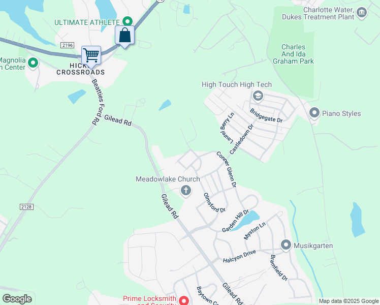 map of restaurants, bars, coffee shops, grocery stores, and more near 3610 Stone Cross Drive in Huntersville