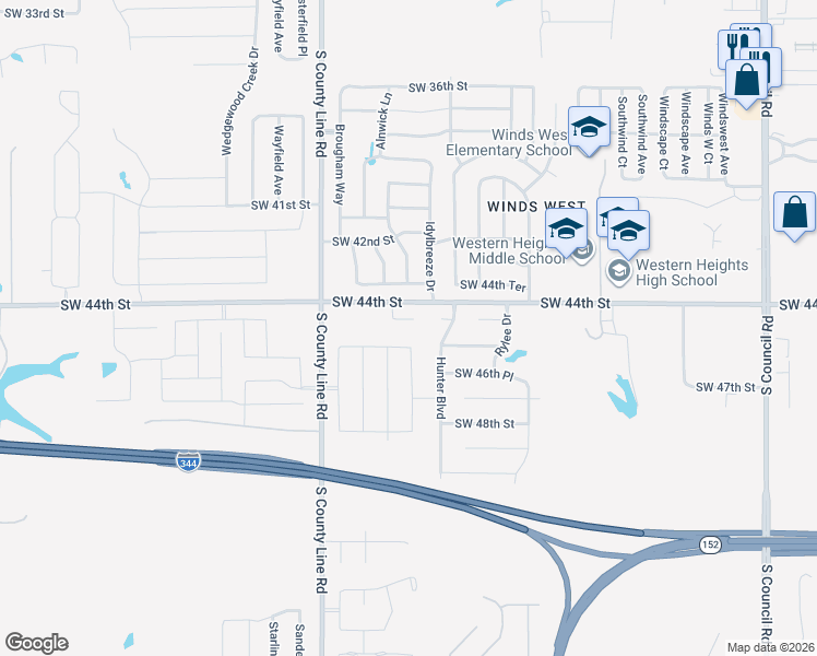 map of restaurants, bars, coffee shops, grocery stores, and more near 8805 Southwest 46th Street in Oklahoma City