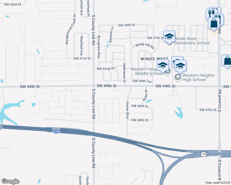 map of restaurants, bars, coffee shops, grocery stores, and more near 8805 Southwest 46th Street in Oklahoma City