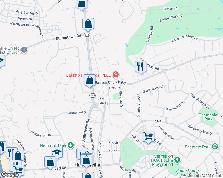 map of restaurants, bars, coffee shops, grocery stores, and more near 158 Seagle Street in Huntersville