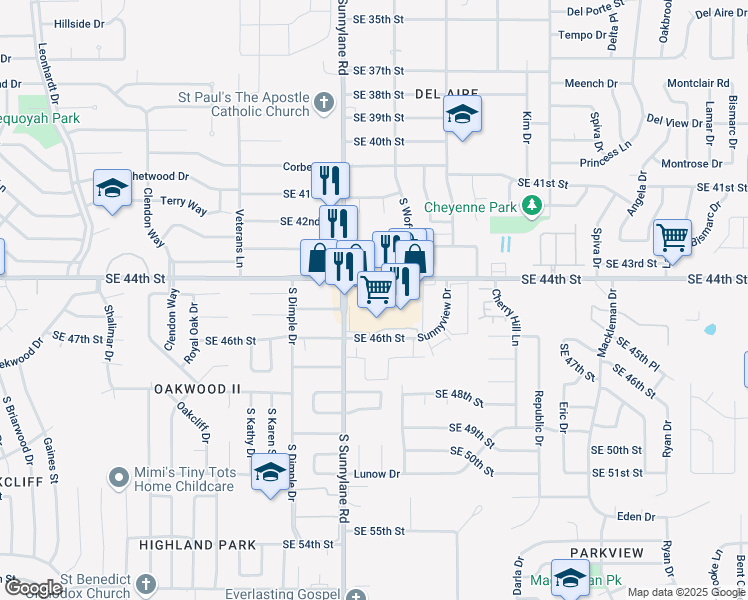 map of restaurants, bars, coffee shops, grocery stores, and more near in Oklahoma City
