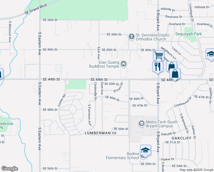 map of restaurants, bars, coffee shops, grocery stores, and more near 2509 El Toro Drive in Oklahoma City