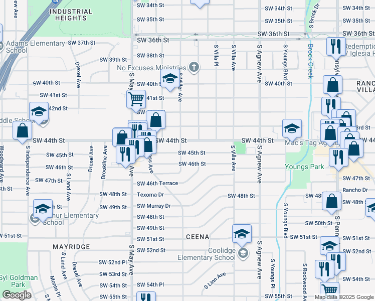 map of restaurants, bars, coffee shops, grocery stores, and more near 2701 Southwest 46th Street in Oklahoma City
