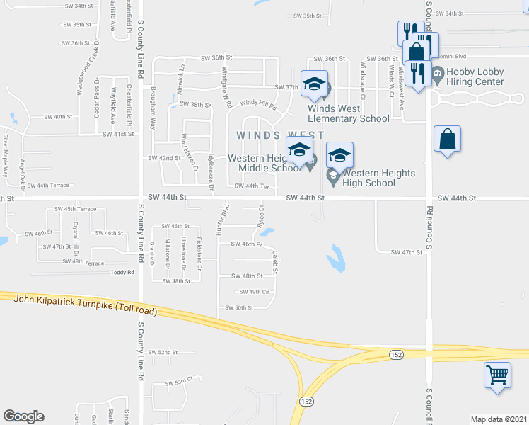 map of restaurants, bars, coffee shops, grocery stores, and more near 4520 Rylee Drive in Oklahoma City
