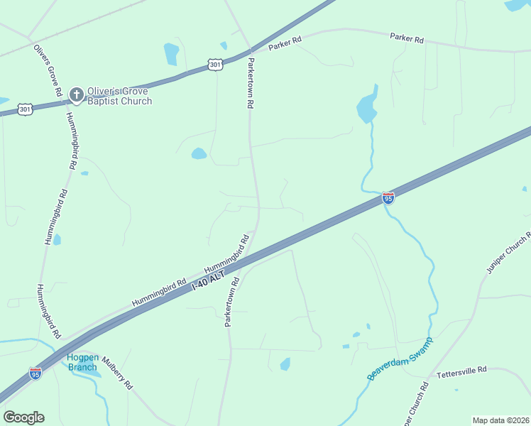 map of restaurants, bars, coffee shops, grocery stores, and more near 1703 Parkertown Road in Four Oaks