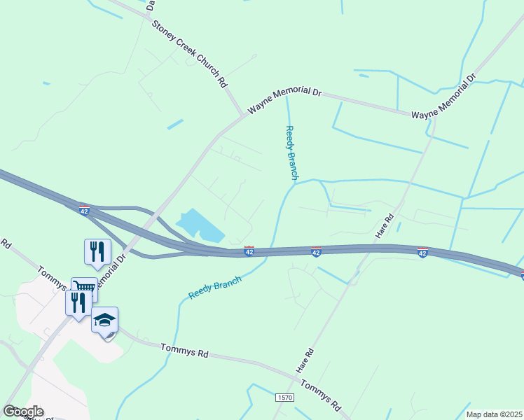 map of restaurants, bars, coffee shops, grocery stores, and more near 300 Veronica Avenue in Goldsboro
