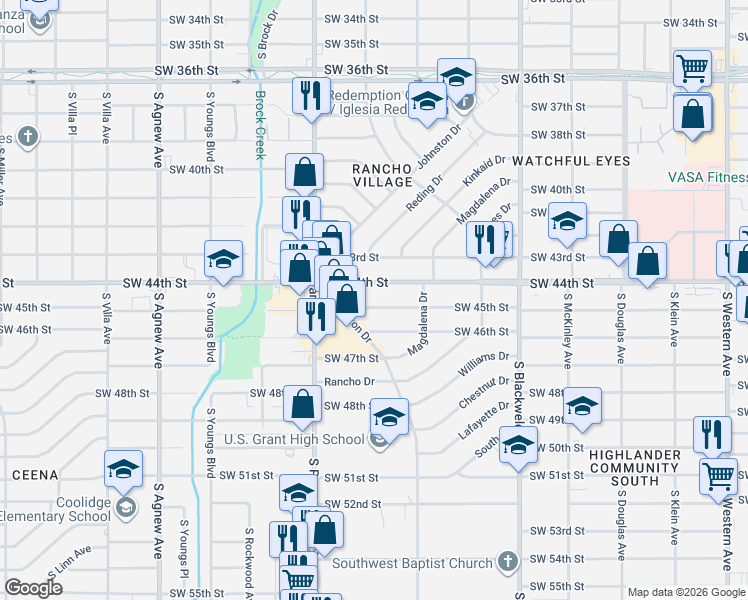 map of restaurants, bars, coffee shops, grocery stores, and more near 1532 Southwest 45th Street in Oklahoma City
