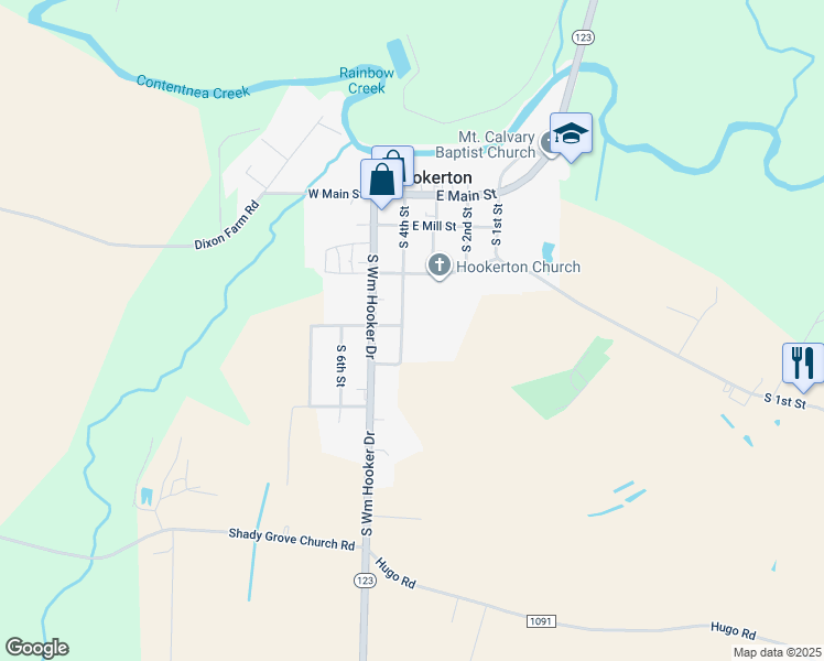 map of restaurants, bars, coffee shops, grocery stores, and more near 401 South 4th Street in Hookerton