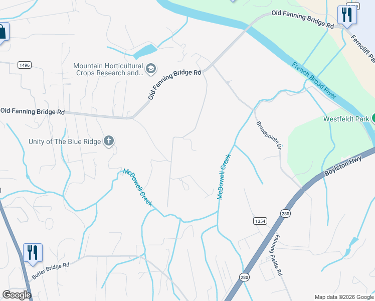 map of restaurants, bars, coffee shops, grocery stores, and more near 467 Butler Farm Road in Mills River