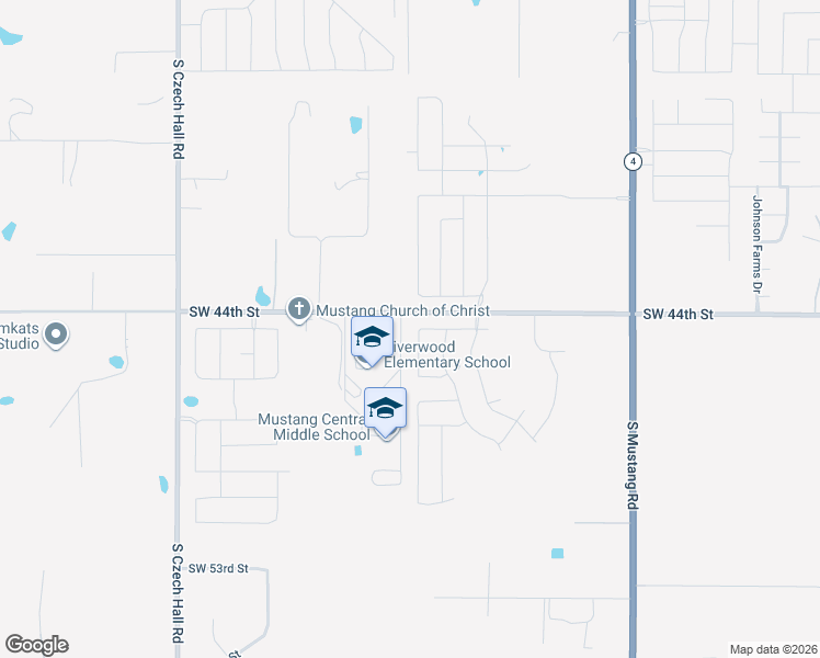 map of restaurants, bars, coffee shops, grocery stores, and more near 11801 Southwest 44th Street in Mustang