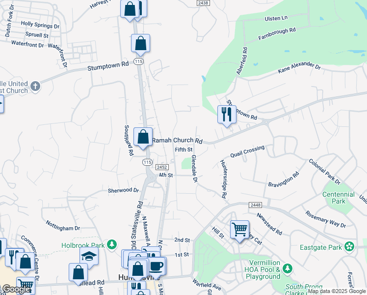 map of restaurants, bars, coffee shops, grocery stores, and more near 320 Seagle Street in Huntersville