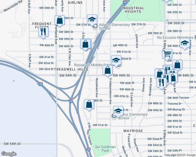 map of restaurants, bars, coffee shops, grocery stores, and more near 4412 Woodward Avenue in Oklahoma City