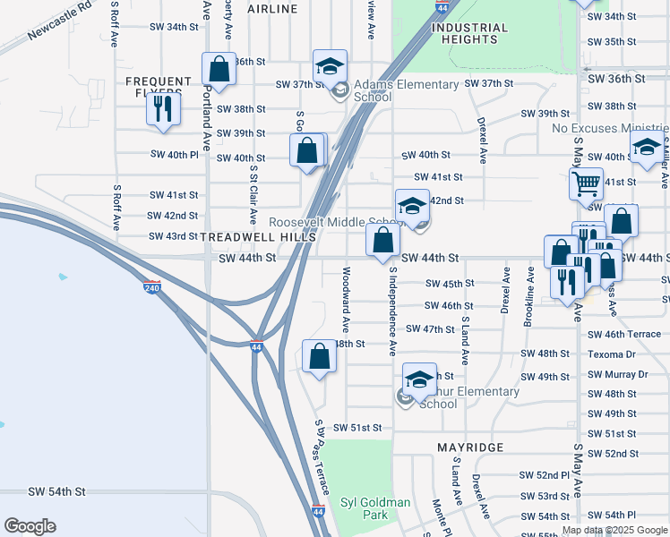 map of restaurants, bars, coffee shops, grocery stores, and more near 4412 Woodward Avenue in Oklahoma City