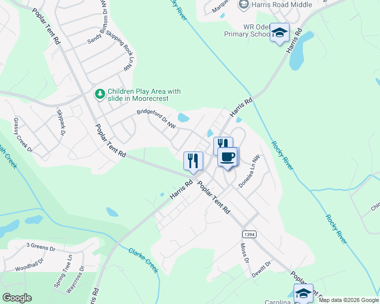 map of restaurants, bars, coffee shops, grocery stores, and more near 10372 Hillsborough Street in Huntersville