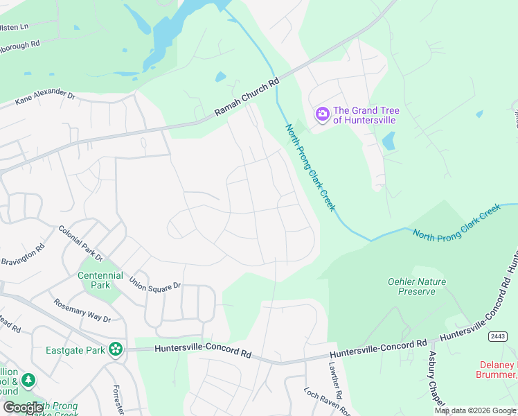 map of restaurants, bars, coffee shops, grocery stores, and more near 14800 Fred Brown Road in Huntersville