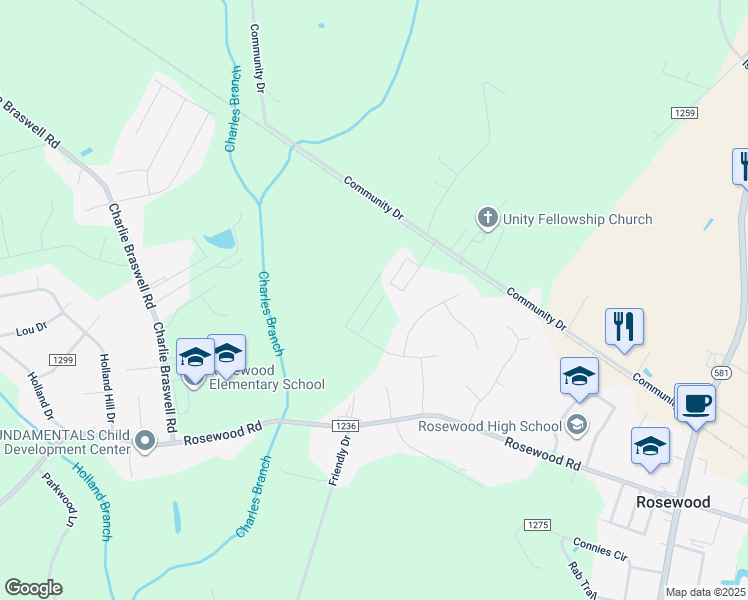 map of restaurants, bars, coffee shops, grocery stores, and more near Hawk Place in Wayne County