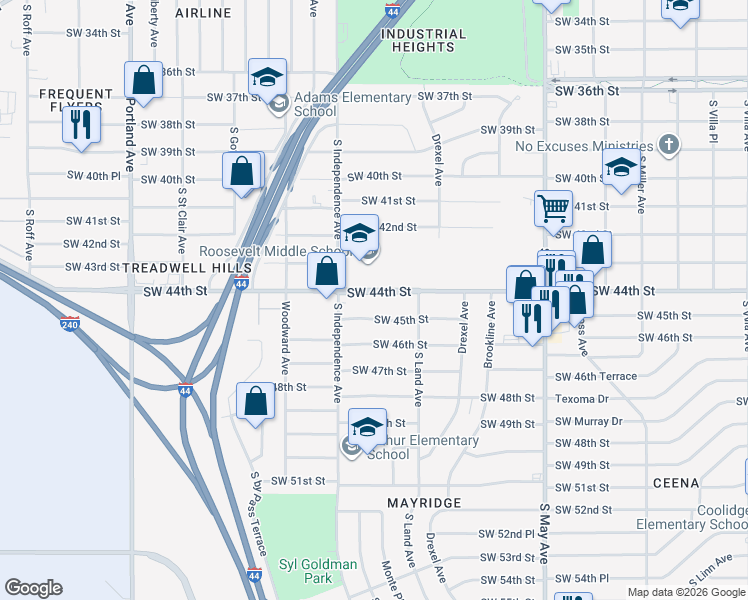 map of restaurants, bars, coffee shops, grocery stores, and more near in Oklahoma City