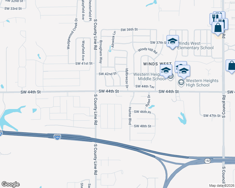 map of restaurants, bars, coffee shops, grocery stores, and more near 8805 Southwest 45th Street in Oklahoma City