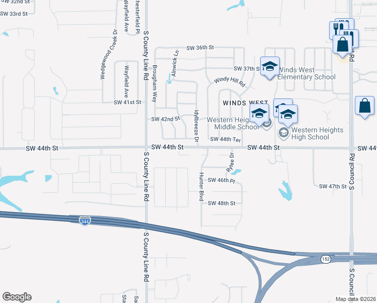 map of restaurants, bars, coffee shops, grocery stores, and more near 8805 Southwest 45th Street in Oklahoma City
