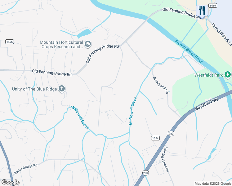 map of restaurants, bars, coffee shops, grocery stores, and more near 467 Butler Farm Road in Mills River