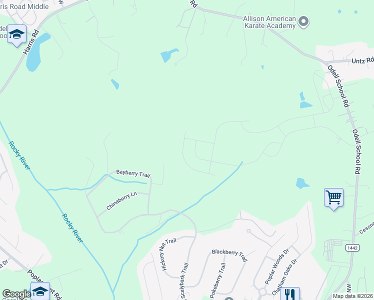 map of restaurants, bars, coffee shops, grocery stores, and more near 8712 Bayberry Trail in Concord