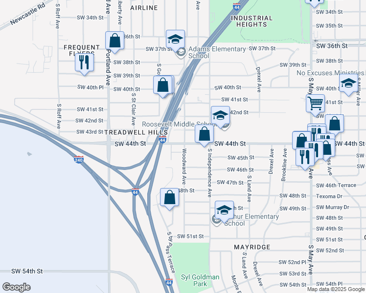 map of restaurants, bars, coffee shops, grocery stores, and more near 4412 Woodward Avenue in Oklahoma City