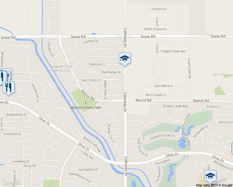 map of restaurants, bars, coffee shops, grocery stores, and more near 9802 Bossa Nova Court in Bakersfield